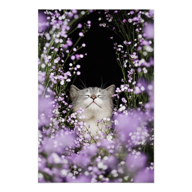 Poster Chat en fleurs (Devant)