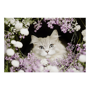 Poster Chat en fleurs