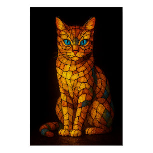 Poster Chat en mosaïque de verre coloré aux yeux bleus
