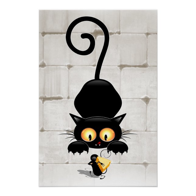 Poster Chat et souris avec des personnages de dessin amus (Devant)