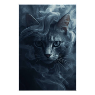 Poster Chat Éthéré dans la Fumée et le Brouillard – Affic
