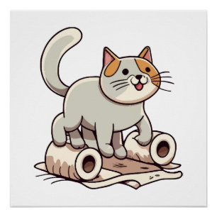 Poster Chat Jouant avec du Papier Toilette