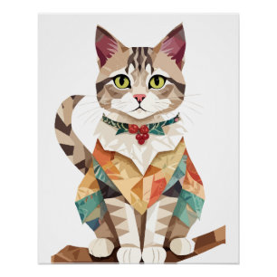 Poster Chat Jouer adorable animal amusant coloré géométri