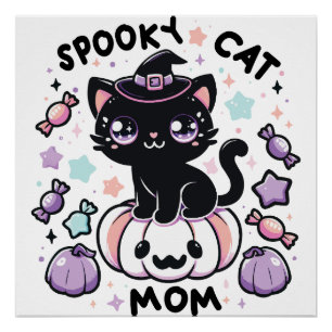 Poster Chat Kawaii Halloween – Joli Chat Sorcière sur Cit