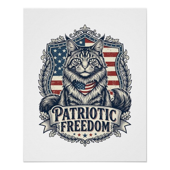 Poster Chat Maine Coon Patriotique (Devant)