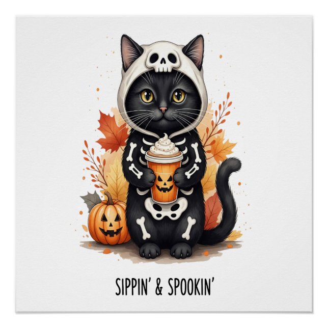 Poster Chat mignon Halloween effrayant (Devant)