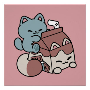 Poster Chat Mignon Lait Chocolat – Boisson Confortable et
