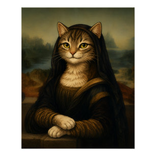 Poster Chat Mona Lisa Parodie d'Art de la Renaissance