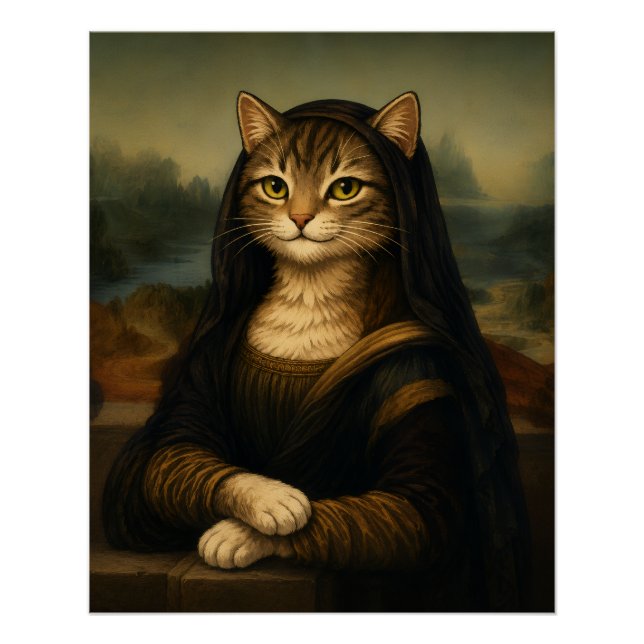 Poster Chat Mona Lisa Parodie d'Art de la Renaissance (Devant)