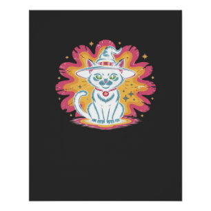Poster Chat Noir avec Fleur Psychedelique T-Shirt Oversiz
