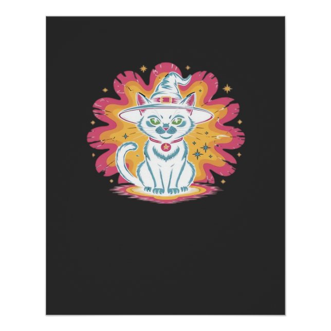 Poster Chat Noir avec Fleur Psychedelique T-Shirt Oversiz (Devant)