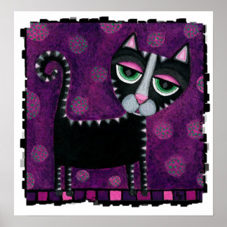 Poster Chat noir avec Pois - imprimé funky