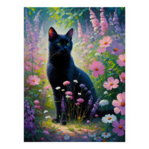 Poster Chat noir Coloré Fleur sauvage Découpage