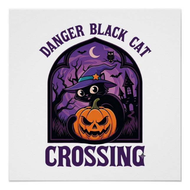 Poster Chat Noir Dangereux Traverse Halloween Citrouille  (Devant)