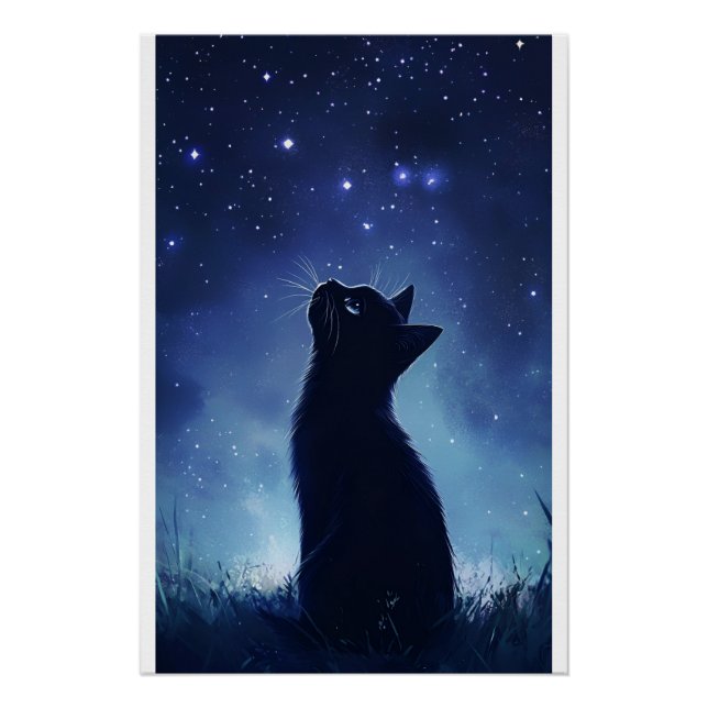 Poster Chat noir dans la prairie magique Starlit (Devant)