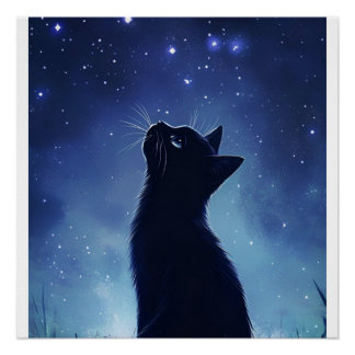 Poster Chat noir dans la prairie magique Starlit