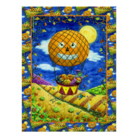 CHAT NOIR DANS L'AIR CHAUD BALLON HUMOUR ART FOLK