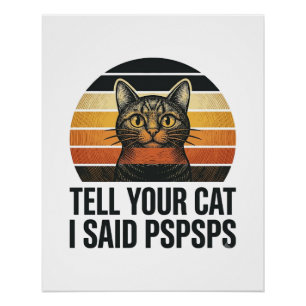 Poster Chat noir drôle Pspsps Design vintage coucher de s