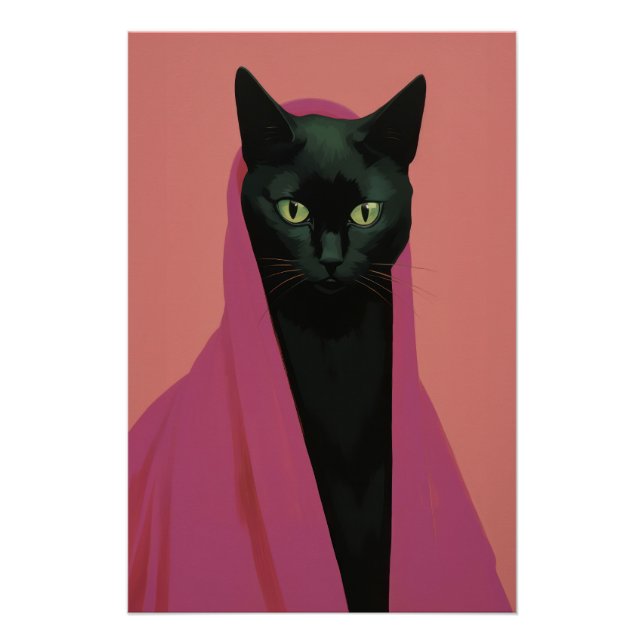 Poster Chat Noir Élégant en Rose (Devant)