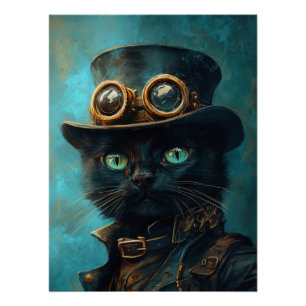 Poster Chat noir en costume Steampunk
