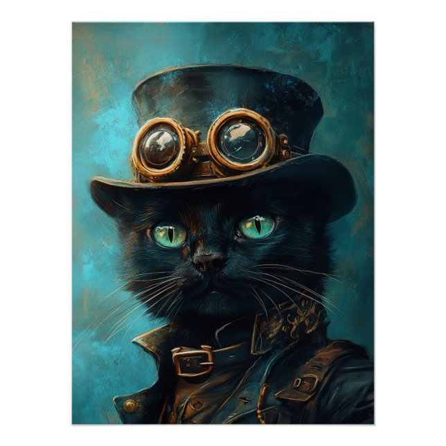 Poster Chat noir en costume Steampunk (Devant)