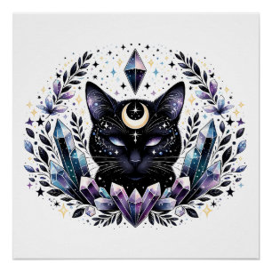 Poster Chat noir en cristal Imaginaire