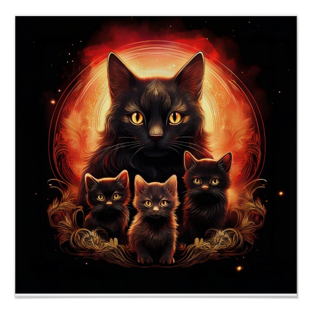 Poster Chat Noir Et Ses Trois Chatons (Devant)