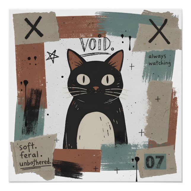 Poster Chat noir gothique d'art Soft Feral Unbothered (Devant)