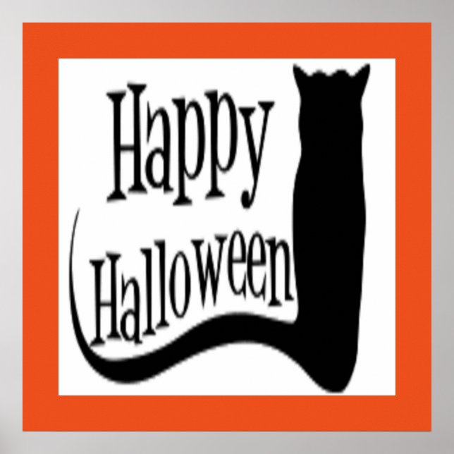 POSTER CHAT NOIR "HAPPY HALLOWEEN" (Devant)