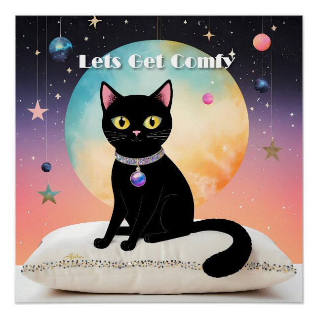 Poster Chat Noir - Installons-Nous Confortablement (Devant)