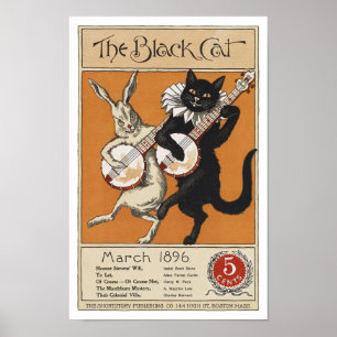 Poster Chat noir jouant Banjo, artiste inconnu