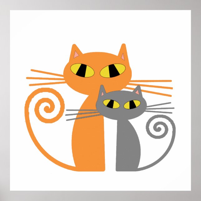 Poster Chat orange, Chat gris (Devant)