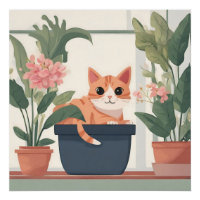 Chat orange dans un pot à fleurs