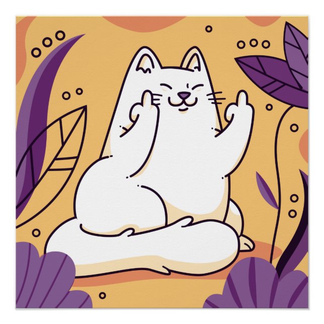 Poster Chat qui fait le doigt d'honneur (Devant)