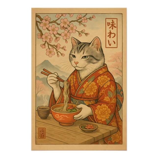 Poster Chat Ramen – Chat de style japonais appréciant des (Devant)