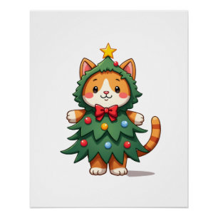 Poster Chat roux arbre de Noël Noël mignon 3