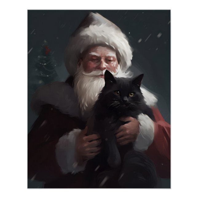 Poster Chat Smoking Avec Le Père Noël Festif Noël (Devant)