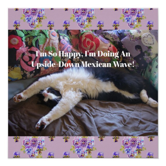 Poster Chat smoking Funny Mignon faisant une Vague Mexica (Devant)