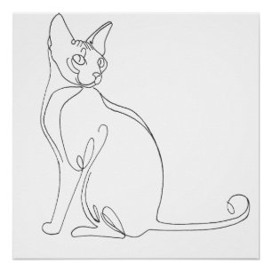 Poster Chat Sphynx Dessiné à la Main Design Minimaliste