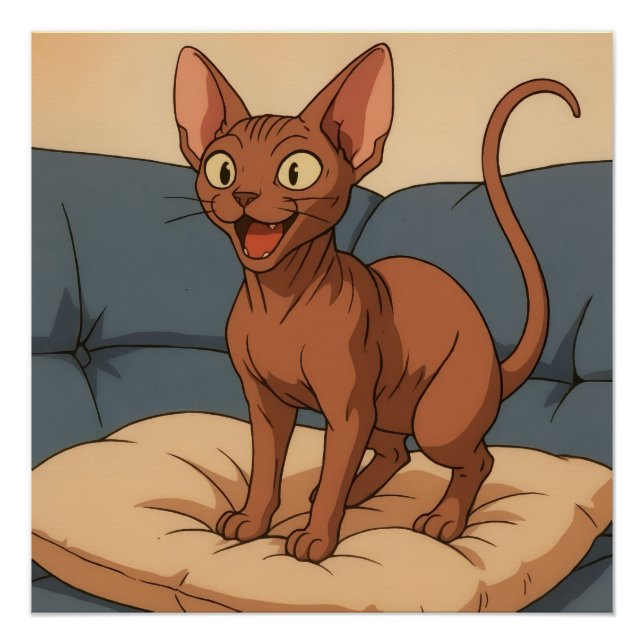 Poster Chat Sphynx heureux (Devant)