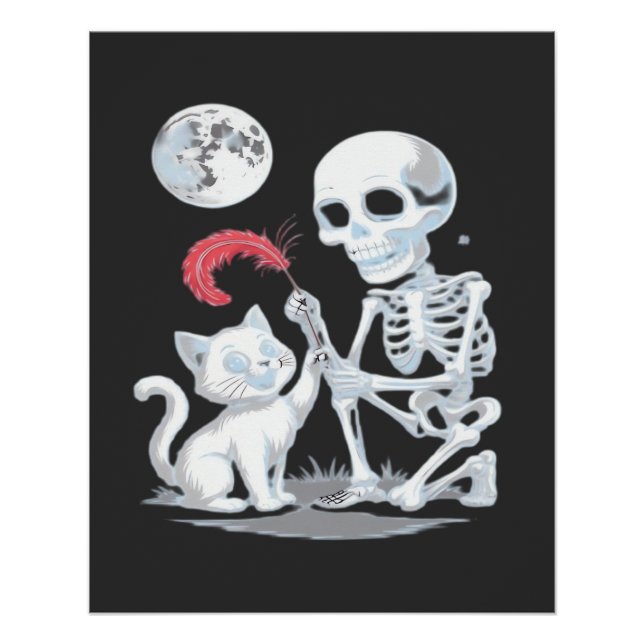 Poster Chat squelette Halloween drôle mignon épouvantable (Devant)
