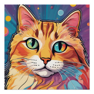 Poster Chat Tabby orange   Peinture colorée contemporaine