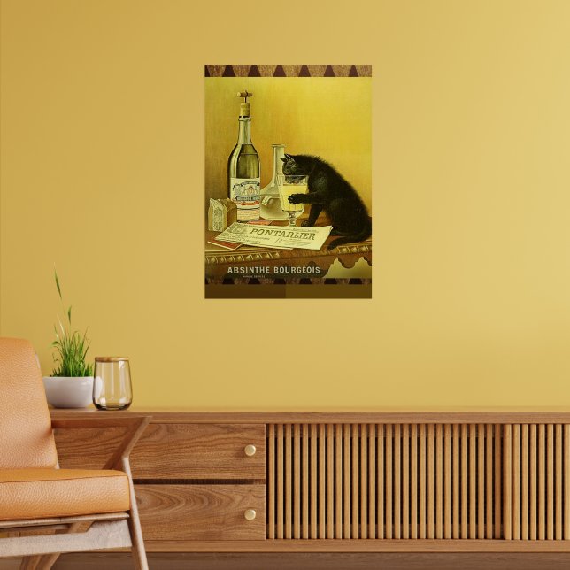 Poster Toile Chat Bourgeois Absinthe - Décoration Murale Rétro 20x30 Cm, Salon, Chambre, Imprimé Haute Qualité