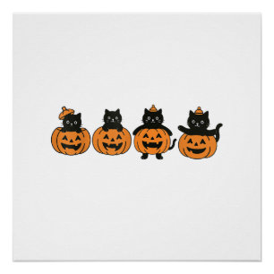 Poster Chat Vintage des années 90 Halloween Citrouille Ch