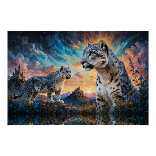 Poster Château de Leopard de Neige Levée de soleil réflex