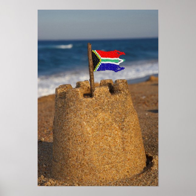 Poster Château de Sable Avec Drapeau Sud-Africain, Umhlan (Devant)