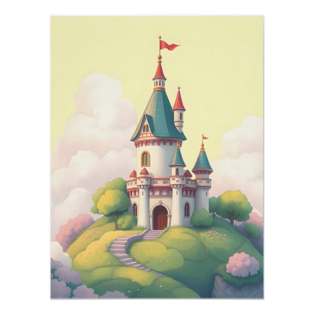 Poster Château fantaisiste avec jardin vert (Devant)