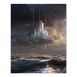 Poster Château flottant sur une mer orageuse Fantastique
