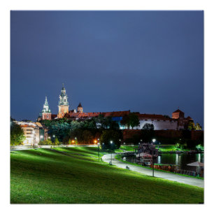 Poster Château Wawel la nuit à Cracovie, Pologne