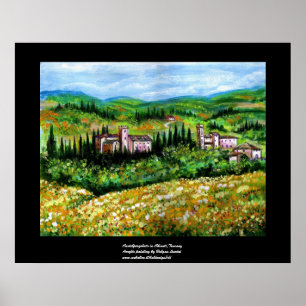 POSTER CHÂTEAUX DANS LE PAYSAGE DE CHIANTI , CHAMPS DE FL